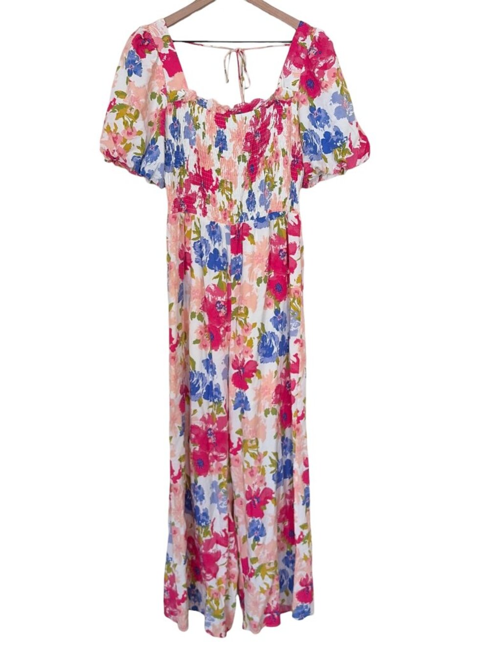 Skies Are Blue Floral Printed Smocked Wide Leg Jumpsuit